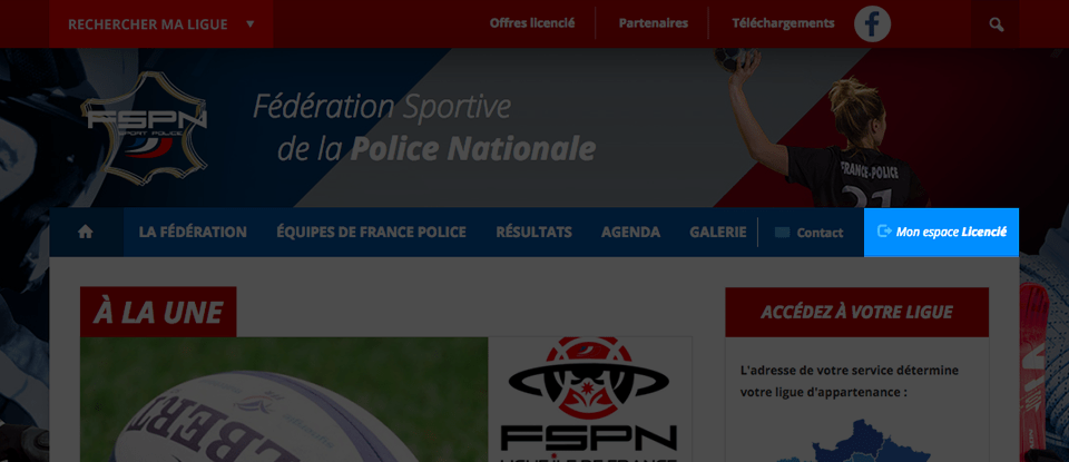 menu espace licencié sur le site de la FSPN