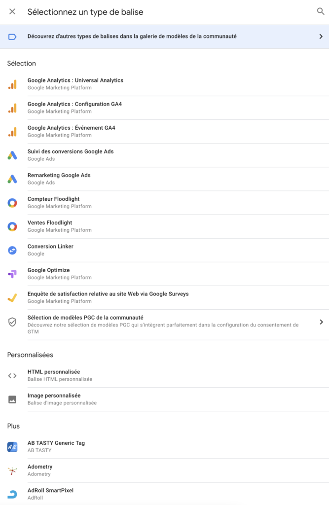 Les différentes balises de Google Tag Manager