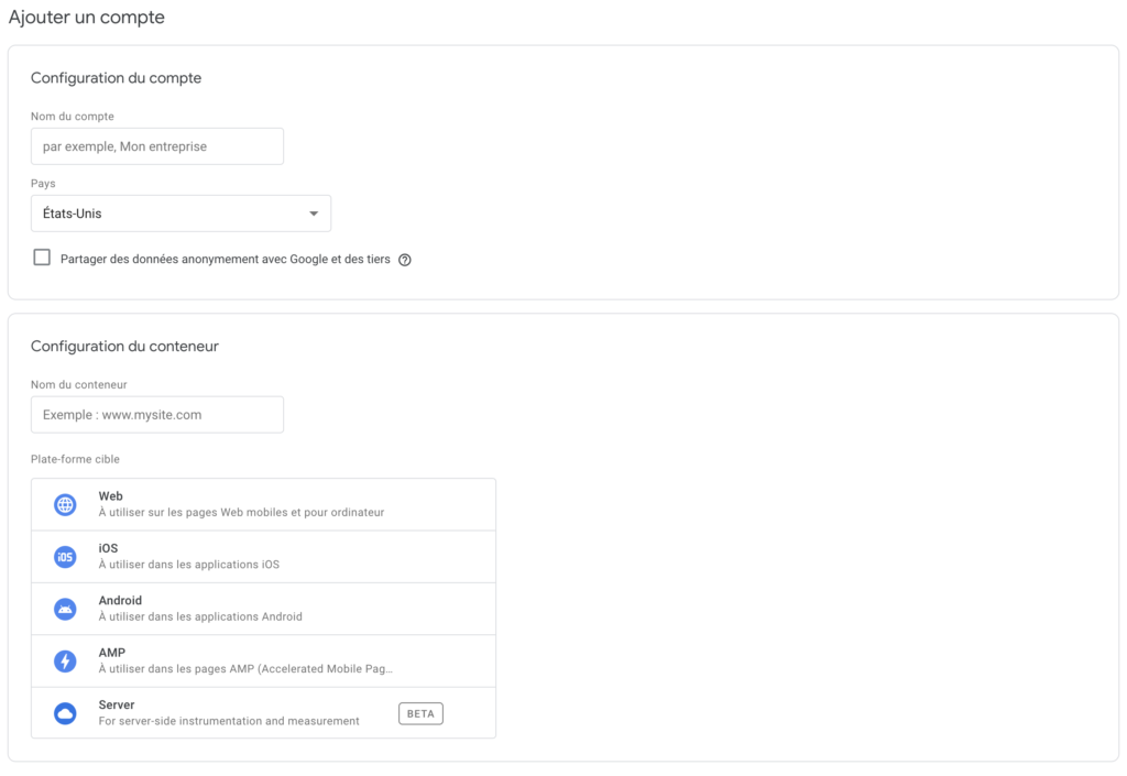 La création d'un compte Google Tag Manager