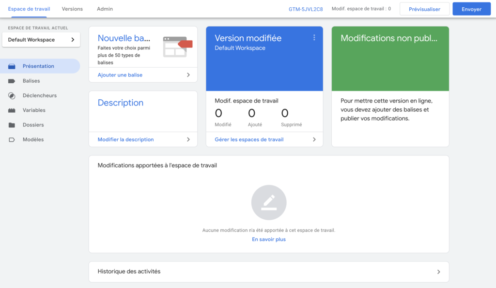 Un conteneur sur Google Tag Manager